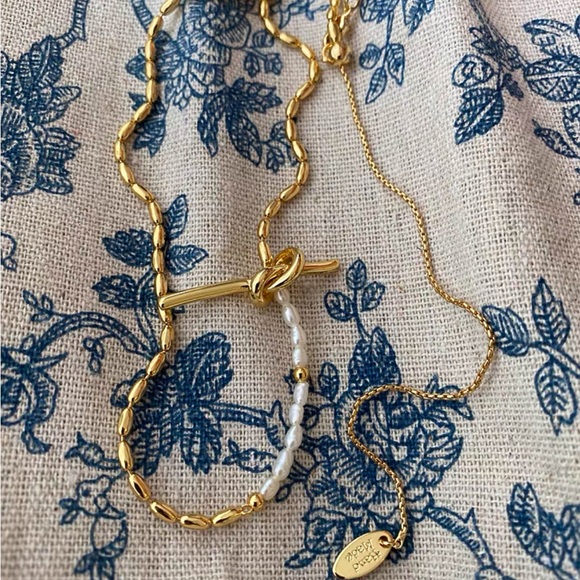 Gold Pearl Knots Chain Necklace, 18k Gold and 925 Sterling Silver - Picture 8 of 9